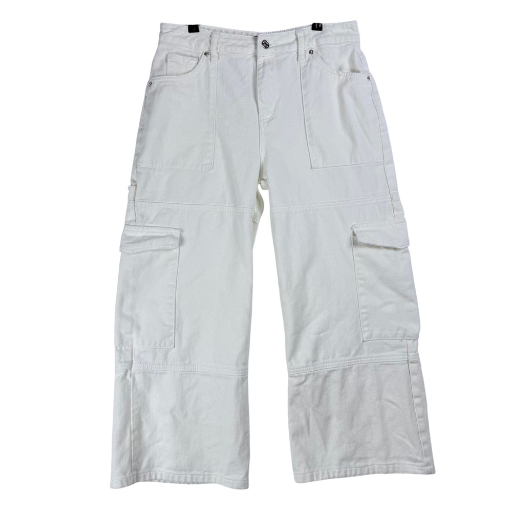 Edikted Cargo Pants Women Size M White Wide Leg Utility Y2K Streetwear Gorpcore